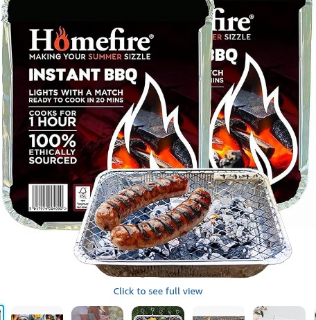 Homefire Disposable Portable BBQ Grill Tray - Pack of 2 Instant Light Charcoal Barbecues Grill Tray with Topline Card for Garden BBQs, Camping BBQ, Fishing or Picnic Set